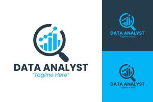 Modern Data Analytics Logo with Chart and Magnifying Glass vector