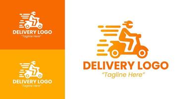 Professional Delivery Logo Design with Motion Effect and Delivery Scooter in Orange vector