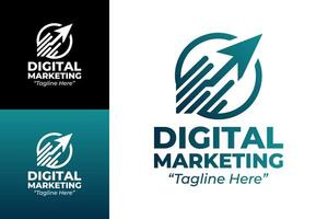 Simple and Dynamic Digital Marketing Logo with Arrow and Growth Chart for Business Branding vector