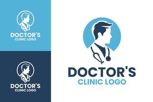 Professional Doctor Clinic Logos with Modern and Minimalist Design in Blue and White Colors vector