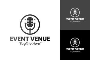 Professional Event Venue Logo Design with Modern Microphone Icon vector