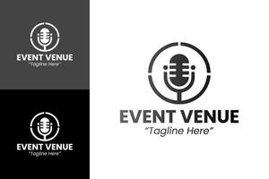 Minimalist Event Venue Logo with Microphone and Circular Design vector