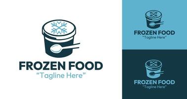 Creative Frozen Food Ice Cream Container Logo in Blue with Snowflake for Gourmet Branding vector