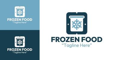 Professional Frozen Food Logo in Light Blue with Ice Container Symbol for Culinary Branding vector