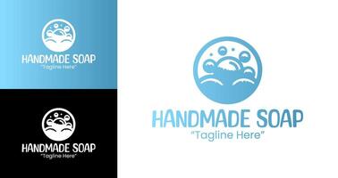 Modern Handmade Soap Logo with Bubble Design and Clean Blue Elements for Branding vector