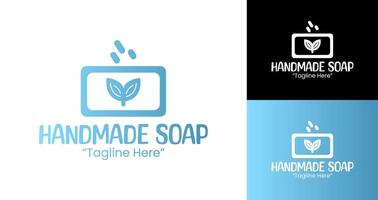 Elegant Handmade Soap Logo Design Featuring Fresh Soap and Leaf Elements vector
