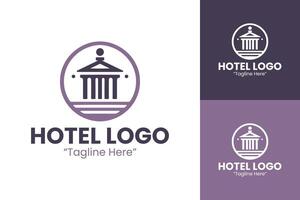 Modern Hotel Logo Featuring Classical Pillars and Purple Color Scheme for Branding vector