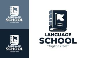 Professional Language School Logos with Book and Flag Design vector