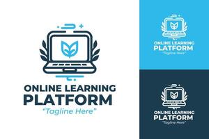 Unique Online Course Platform Logo with Leaf and Laptop Design vector