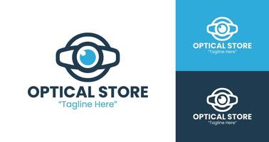 Creative Optical Store Logos with Blue and White Glasses Symbol for Business Branding vector