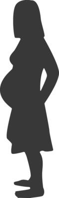 Silhouette of Pregnant Female with Simple Design, Isolated on White Background.
