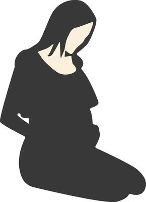 Silhouette of Pregnant Female in Abstract Design, Isolated on White Background