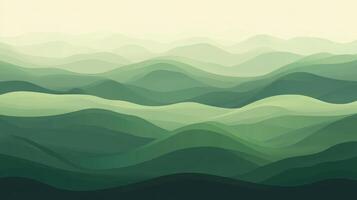 Abstract green wave pattern formed by layered hills in a misty landscape unrealistic dreamy nature scene with soft gradients and curved lines. Background texture with funky vibes photo