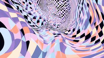 Mesmerizing abstract optical illusion with vibrant colors and swirling checkered patterns creates dynamic visual experience. Background texture with funky vibes photo