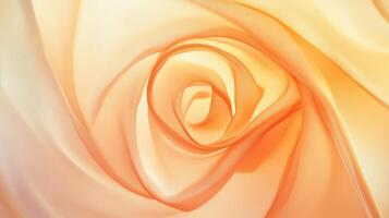Elegant close-up of a delicate cream rose petal spiral with soft peach hues and gentle light for a calm, serene, and romantic atmosphere. Background texture with funky vibes photo