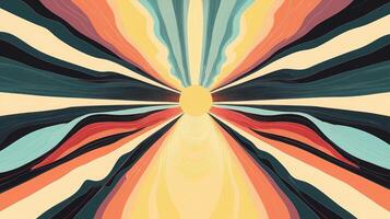 Abstract artwork featuring a radiant yellow sun with colorful rays in vibrant hues of red, blue, and orange creating a dynamic visual experience. Background texture with funky vibes photo