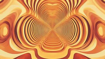 Mesmerizing abstract pattern with warm hues of orange and yellow creating symmetrical waves and concentric circles visual illusion. Background texture with funky vibes photo