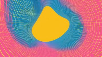 Abstract art with bold yellow center surrounded by vibrant blue and pink curved lines creating mesmerizing patterns without faces or figures. Background texture with funky vibes photo
