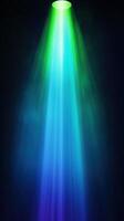 Enchanting display of vibrant blue and green light beams in a darkened background, creating a mesmerizing atmospheric aura photo