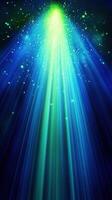 Mesmerizing green and blue light beams emanating from a luminous source in the night sky captivates with intensity and radiance photo
