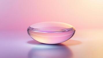 Mesmerizing glass sphere with soft pastel hues reflecting on a gradient background captures serenity and elegance of minimalist design photo