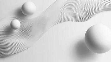 Abstract white 3d composition with flowing lines and spheres creates a modern minimalist design in a monochrome aesthetic photo