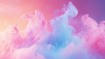 Dreamy pastel clouds of pink and blue ethereal smoke swirls in a soft colorful abstract background with hints of purple and orange gradient photo