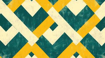 Abstract geometric pattern with yellow and green zigzag shapes on a textured beige background creating a vibrant and bold visual effect photo