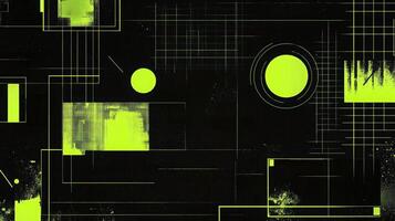 Abstract digital art featuring geometric patterns and neon green highlights against a dark background creating a futuristic techno vibe photo