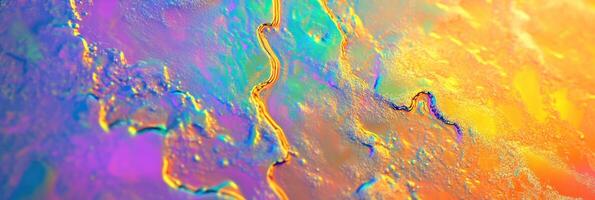 Vibrant abstract texture featuring iridescent colors creating intricate patterns and flowing shapes in a fluid artistic display photo