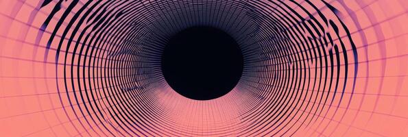 Mesmerizing abstract art of spiraling patterns creating an optical illusion with black void centered in vivid pink and purple concentric circles photo