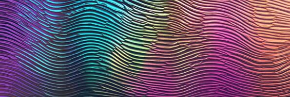 Vibrant wave pattern in iridescent hues of blue, purple, and orange creating a mesmerizing abstract texture with undulating ridges and reflections photo