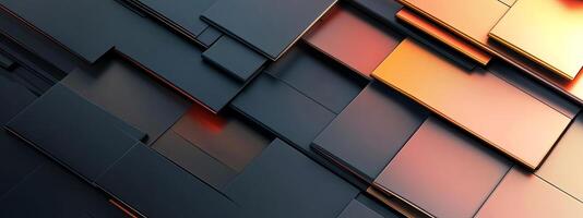 Abstract geometric composition featuring layered black and orange panels, creating a dynamic visual texture, ideal for modern design and technology backgrounds photo