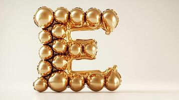 Golden balloon letter E, crafted from shiny metallic balloons, stands prominently against a soft gradient background, adding a festive and celebratory touch to any design project photo