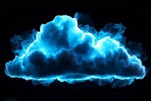 Blue glowing cloud formation with ethereal light effects, creating a mystical atmosphere against a dark background, symbolizing creativity and imagination in digital art photo