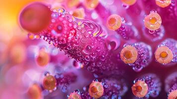 Close-up of vibrant coral with intricate textures and bubbles, showcasing the beauty of marine life and underwater ecosystems in a colorful aquatic environment photo
