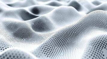 Abstract digital landscape featuring flowing waves of dotted patterns in monochrome tones, creating a sense of depth and movement, ideal for modern design applications photo