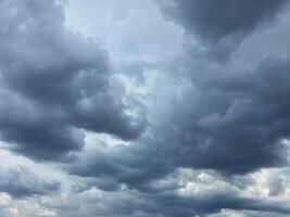 Dramatic Storm sky with dark blue and grey cumulus. Rainy clouds background texture. Just before the heavy rain or thunderstorm. dramatic dark clouds in the sky. Beautiful landscape with cloudy sky. photo