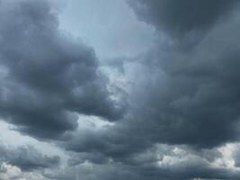 Dramatic Storm sky with dark blue and grey cumulus. Rainy clouds background texture. Just before the heavy rain or thunderstorm. dramatic dark clouds in the sky. photo