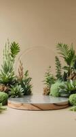 A round table with plants and a glass top photo