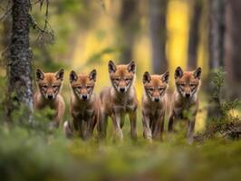 Adolescent Predators Absorbing Intricate Group Dynamics In Forest photo