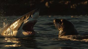 Aggressive Sea Beast Launching a Swift Underwater Attack photo