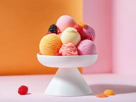Artistic Dessert Platter with Multicolored Sorbets photo