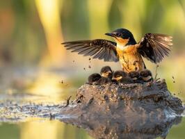 Attentive Bird Couples Providing For Newly Hatched Babies photo
