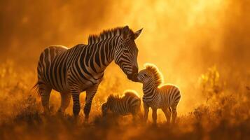 Attentive Zebra Clan Securing Their Newborn Together photo