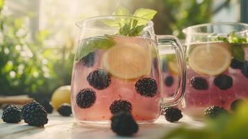 Backyard Garden Pitcher Lemonade With Basil And Blackberry photo