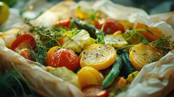 Baked Herb En Papillote Filled with Summer Vegetables photo