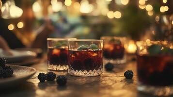 Blackberry Basil Spritzer Under Garden String Lights photo