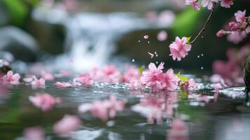 Blushing Petals Cascade Over Restless River photo