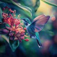 Brilliant Aerial Creature Sipping Nectar Under Sunlight photo